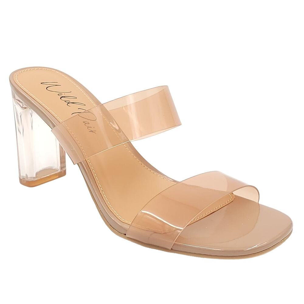 Wild Pair Women Double Strap Slide Sandals Zandria Size US 7.5M Nude Vinyl